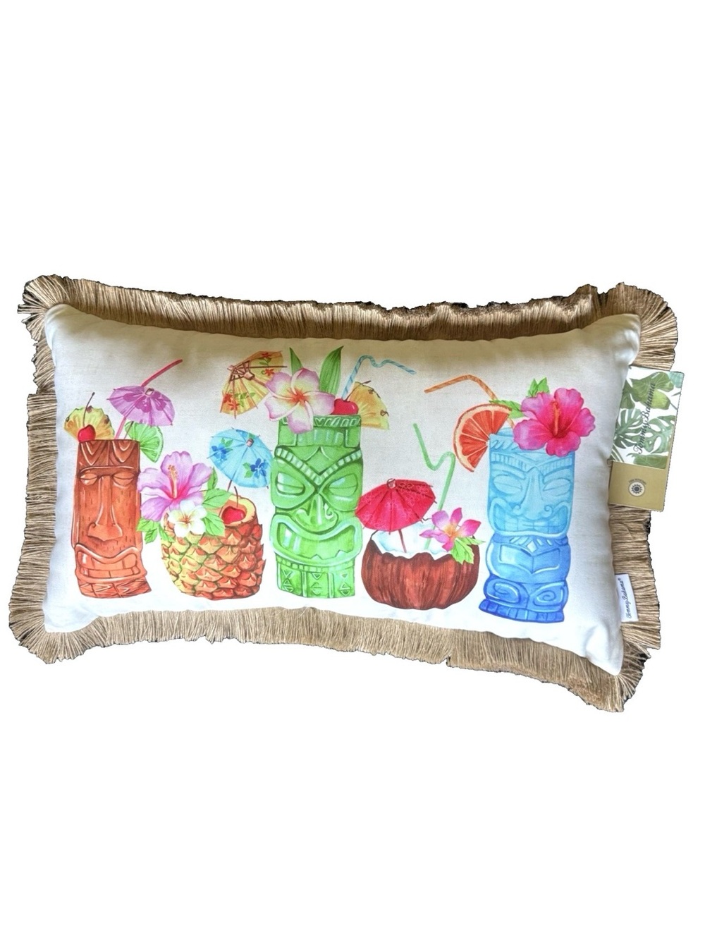 NEW Tommy Bahama Tiki Glass Tropical Drinks Indoor Outdoor Throw Pillow 14x24